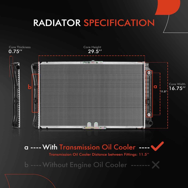 Radiator with Transmission Oil Cooler for Chevy Impala Caprice Cadillac Buick 94-96