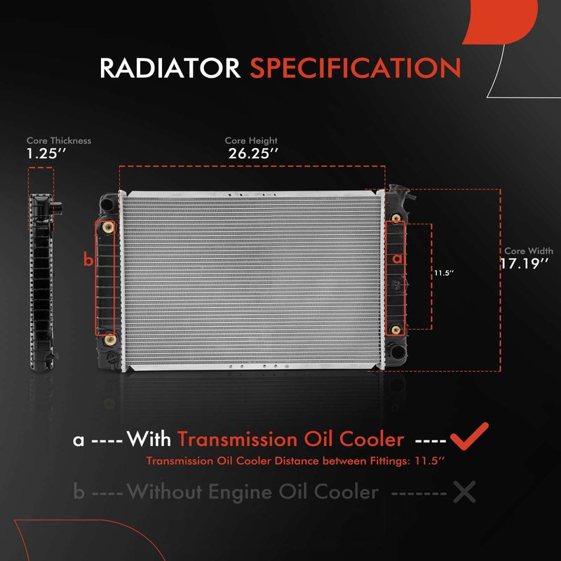 Radiator with Transmission Oil Cooler for Buick Century 90-91 Chevrolet Pontiac