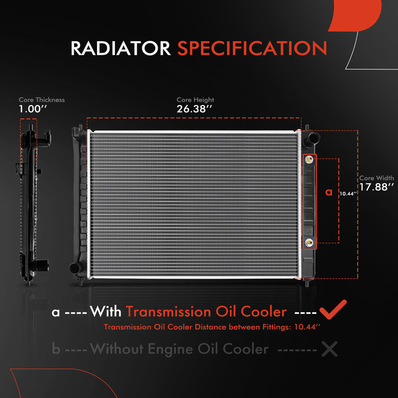 Radiator with Oil Cooler for Nissan Murano 2008-2014 Quest 3.5L Automatic Trans