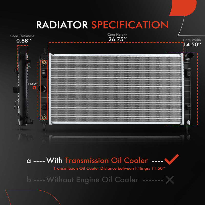 Radiator with Oil Cooler for Chevy Malibu 2008-2012 Pontiac Auto Trans