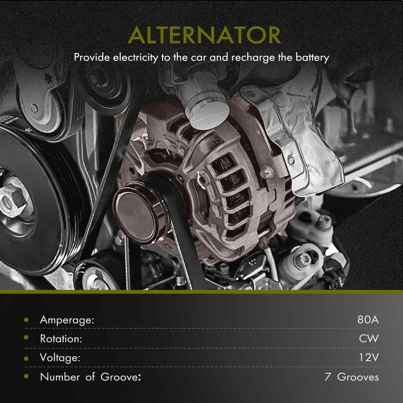 Alternator for Honda Civic 2006 2007-2011 L4 1.8L 80A/12V CW 7-Groove Pulley