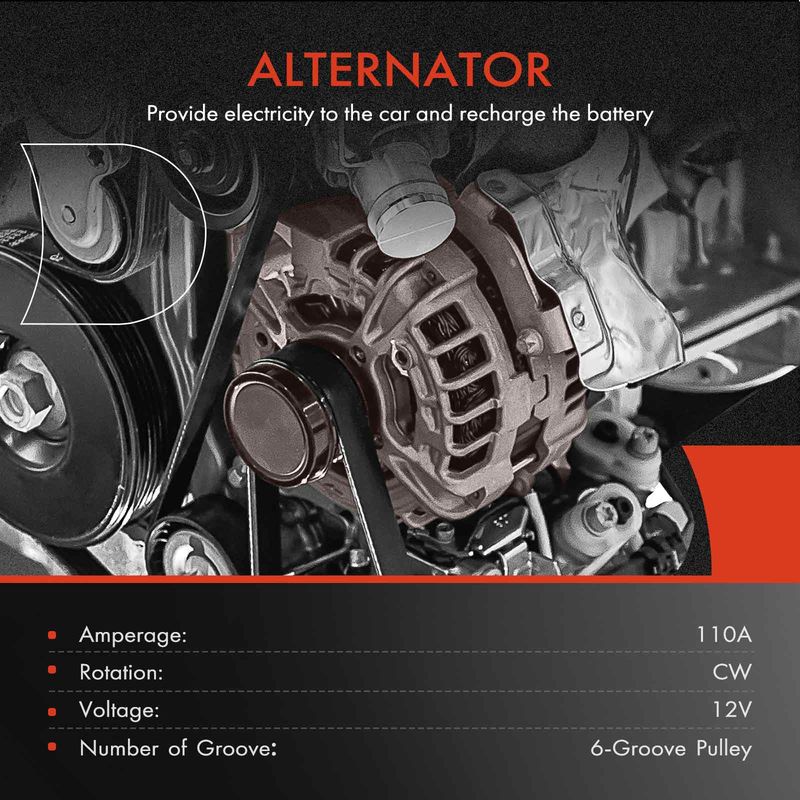 Alternator 110A 12V CW 6-Groove Pulley for Kia Rio 2012-2017 L4 1.6L Sedan