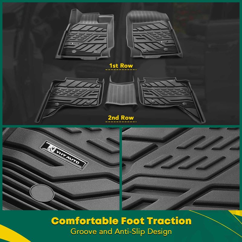3x Front & Rear Black Floor Mats Liners for Ford Ranger Crew Cab Pickup 19-21