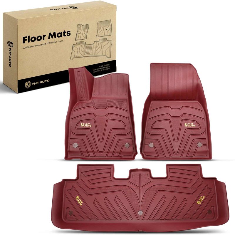 3x Front & Rear Red Floor Mats Liners for Tesla Y 2020-2023 TPE