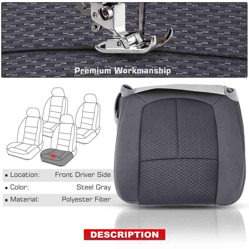 Front Driver Seat Cover for Ford F-150 XLT 2011-2014 Steel Gray